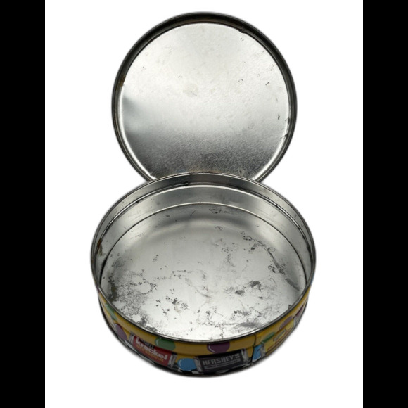 Vintage 1997 Hershey's Fun Tin Assorted Miniatures Round Storage Tin 5.3oz Used - Picture 2 of 4
